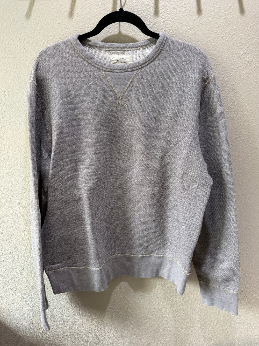 J. Crew Mens Vintage Fleece Sweatshirt Gray 100% Cotton Crewneck Pullover Size L